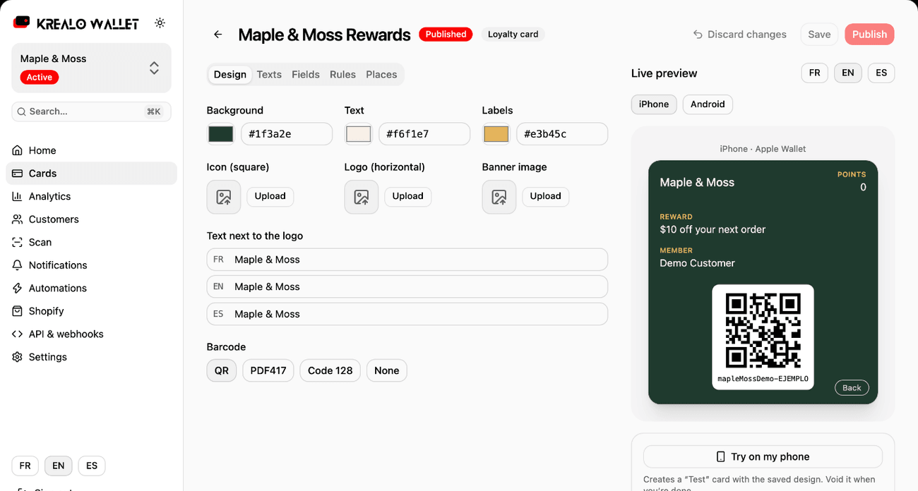 Krealo Wallet — product screenshot